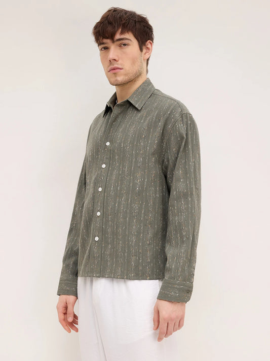 Green Artisan Loomscape Boxy Fit Crop Shirt