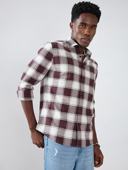 Maroon & White Windowpane Checks Shirt