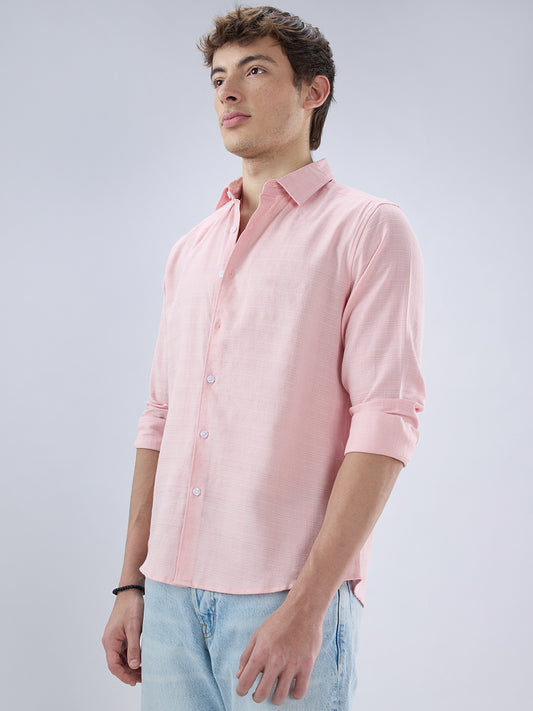 Pastel Pink Textured Weave Shirt