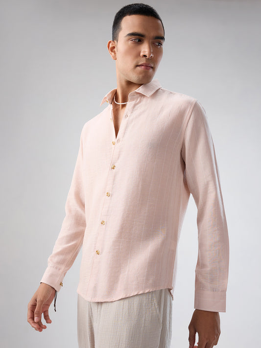 Pale Pink Linear Loom Crinkled Shirt