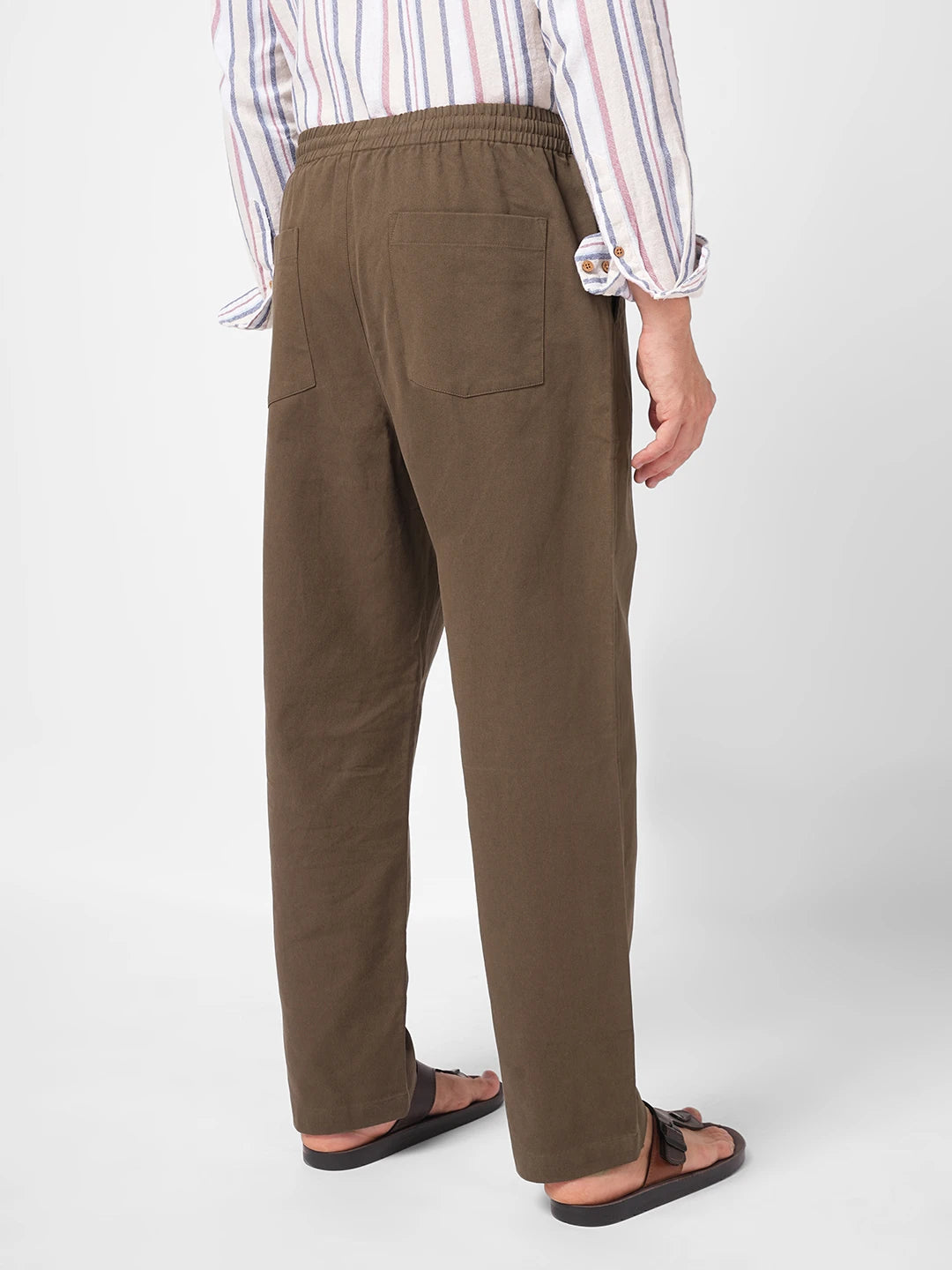 Solid Brown Tapered Trousers