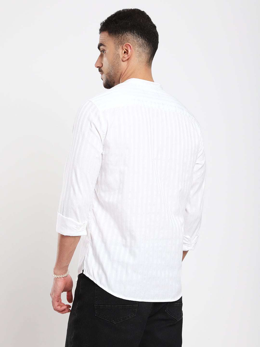 Luminous Pearl White Striped Kurta