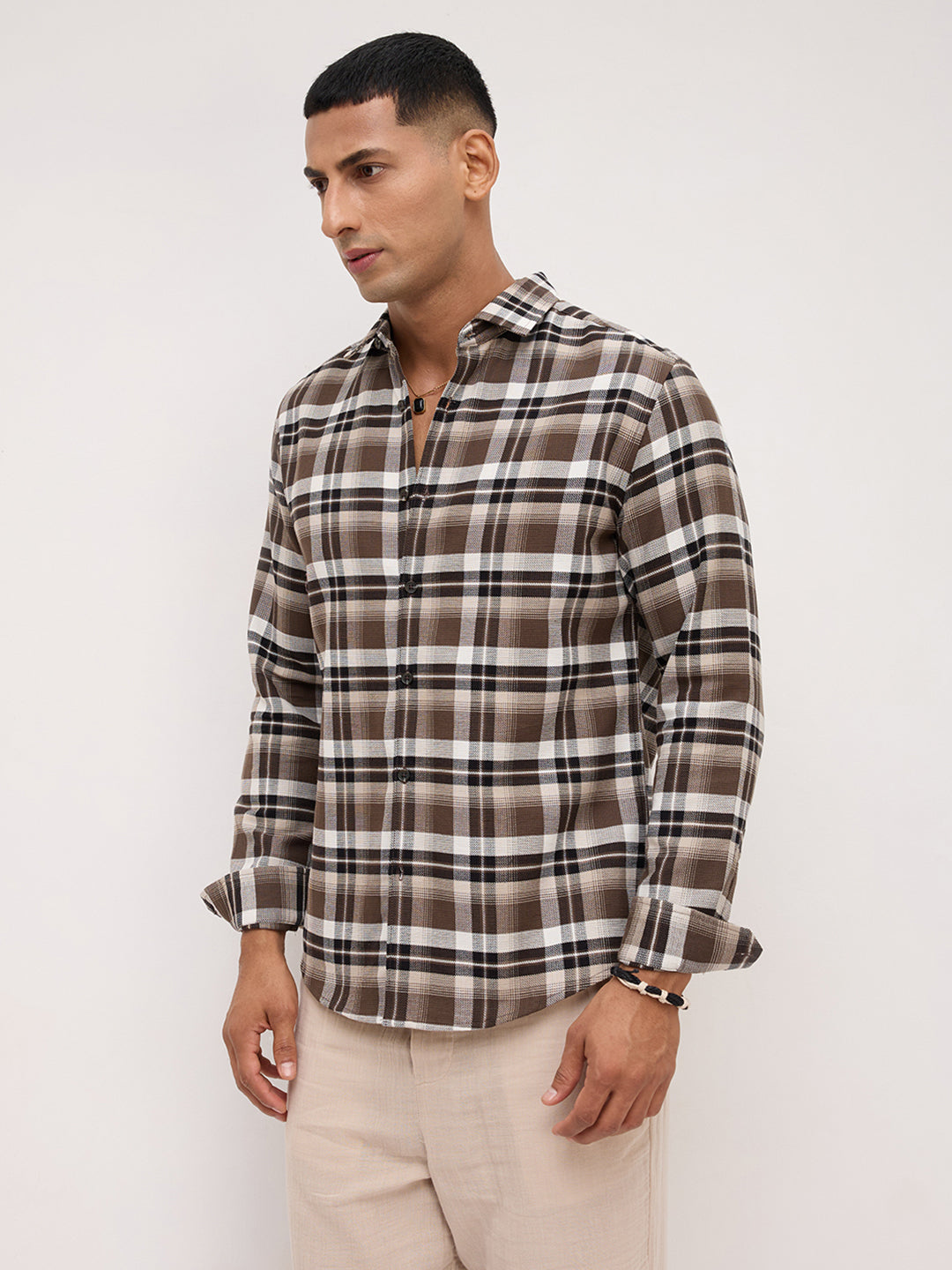 Luxe Brown & White Plaid Checks Shirt