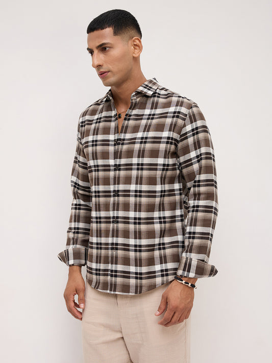 Luxe Brown & White Plaid Checks Shirt