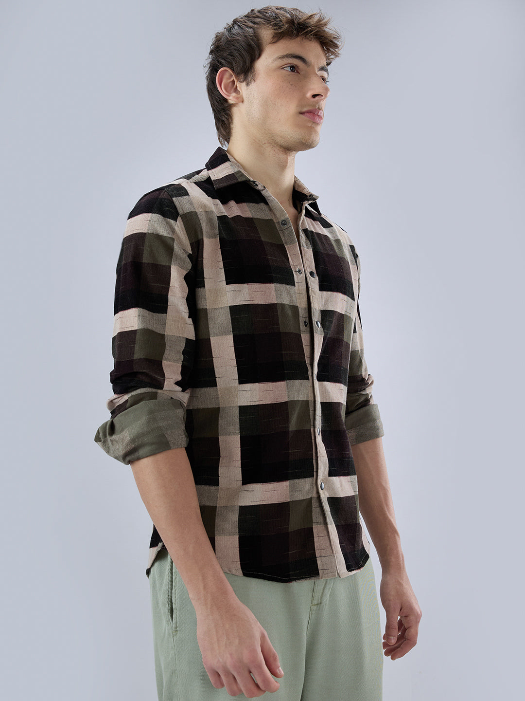Deep Olive & Brown Crossweave Corduroy Shirt