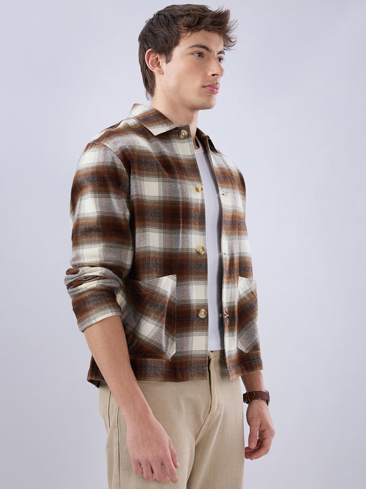 Brown & Beige Oversized Cropped Shacket