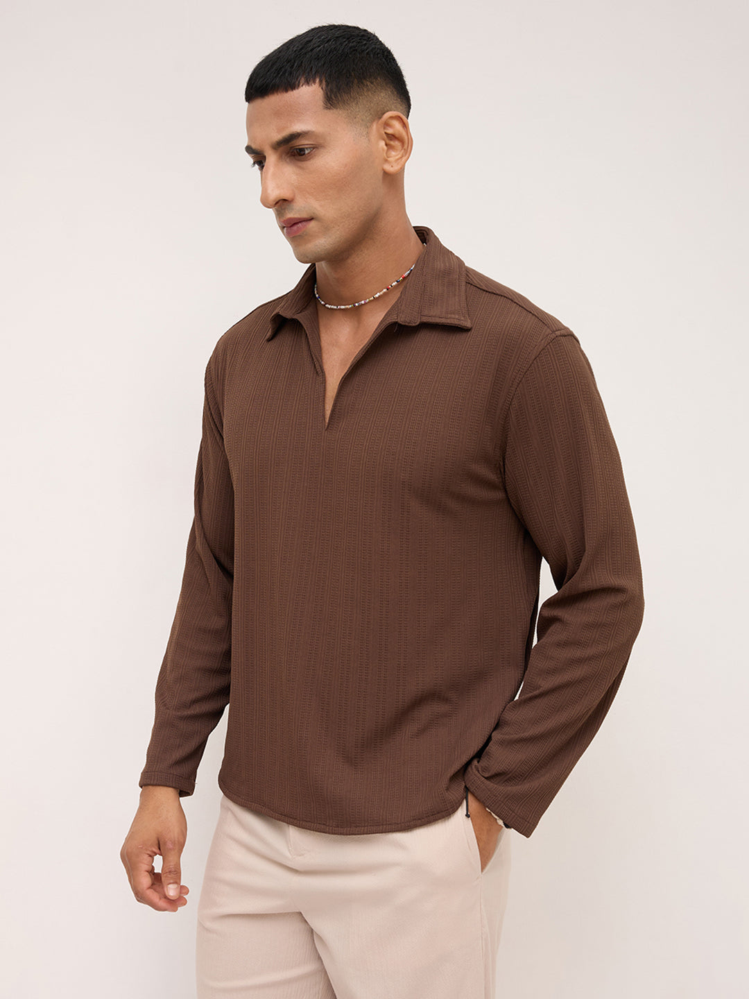 Coffee Brown Fine Weave Knitted Polo Shirt