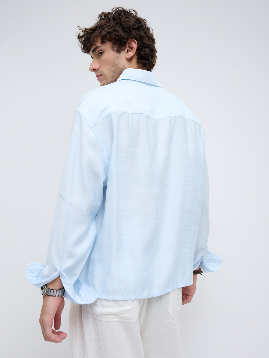 Arctic Breeze Textured Boxy Fit Crop Shirt