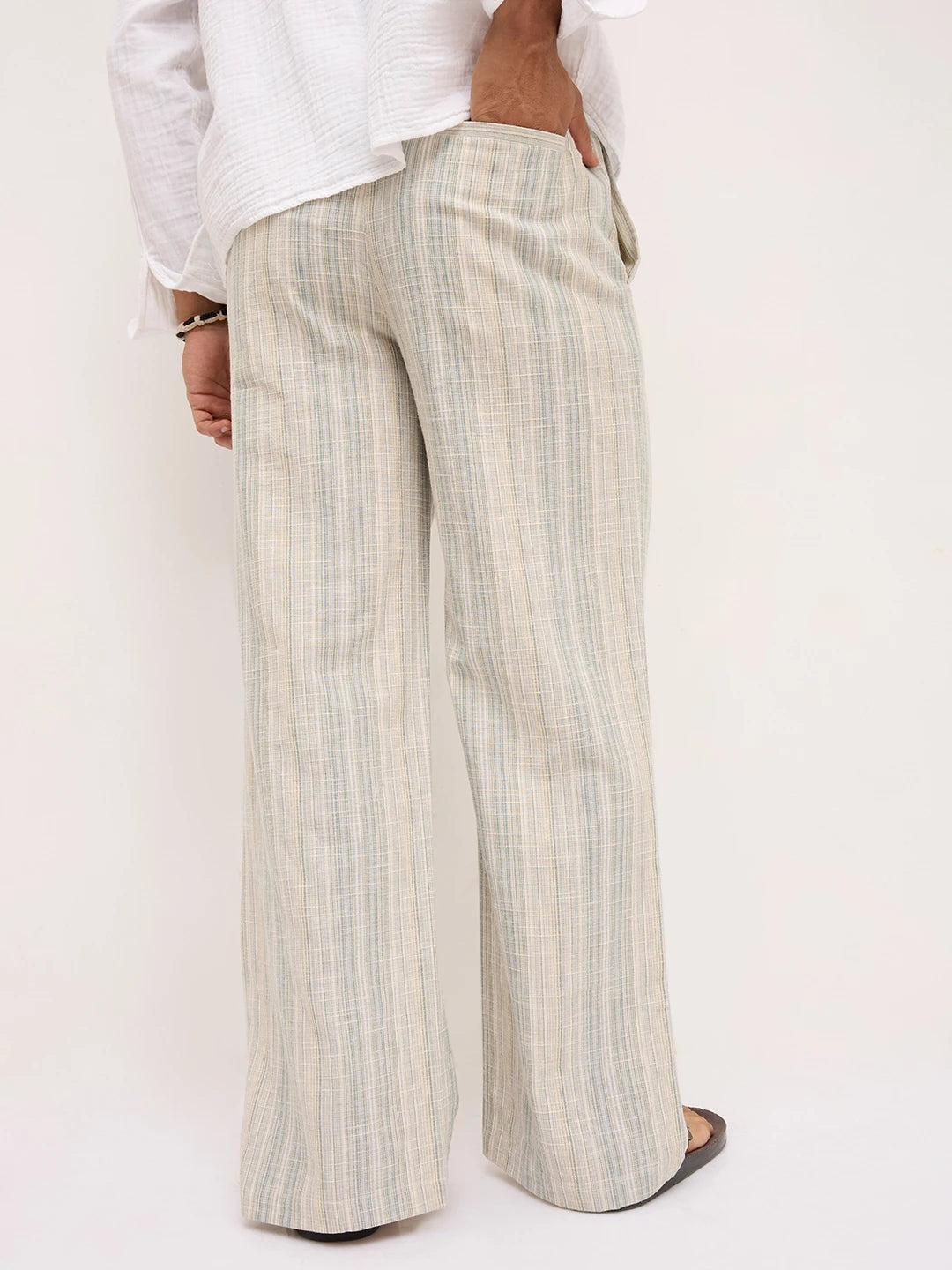 Coastal Breeze Multicolor Slub Striped Wide Leg Trousers