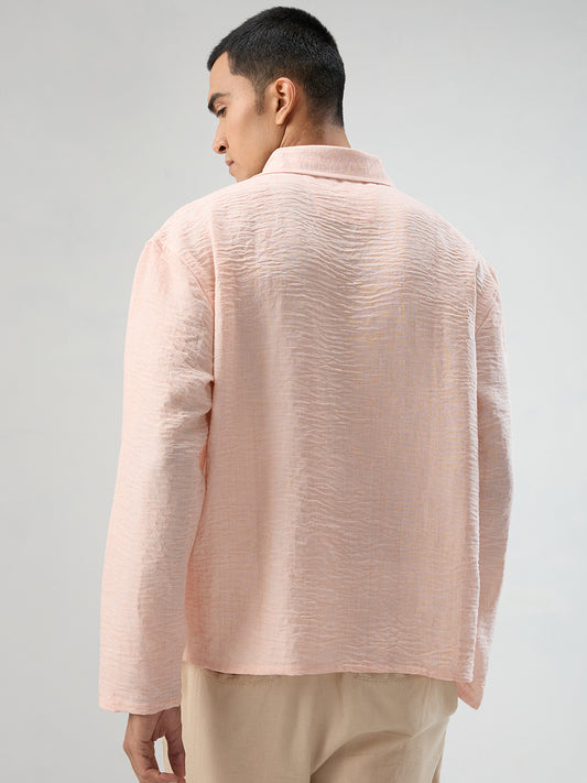 Classic Peach Center Seam Crinkled Oversized Polo Shirt