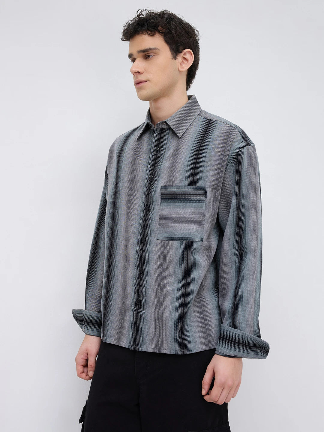 Distinctive Graphite Grey Contrastline Boxy Fit Crop Shirt