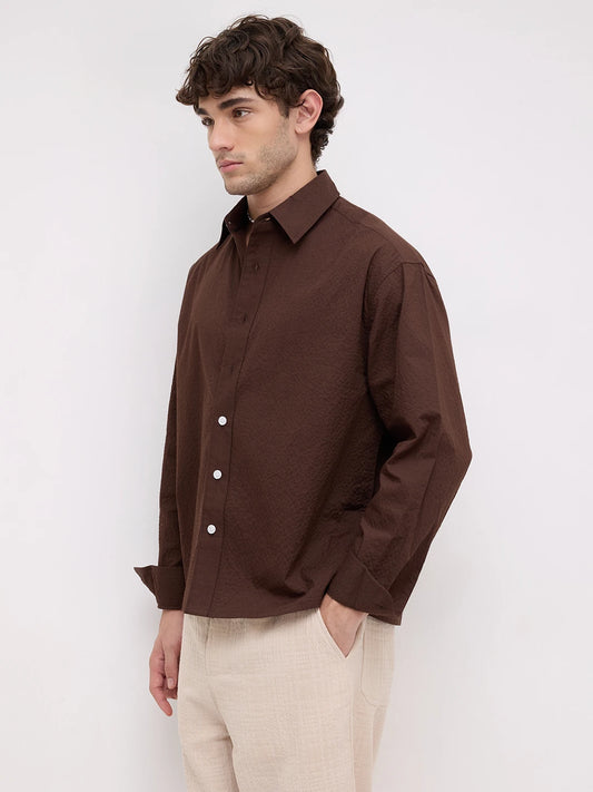 Rich Brown Boxy Fit Crop Shirt