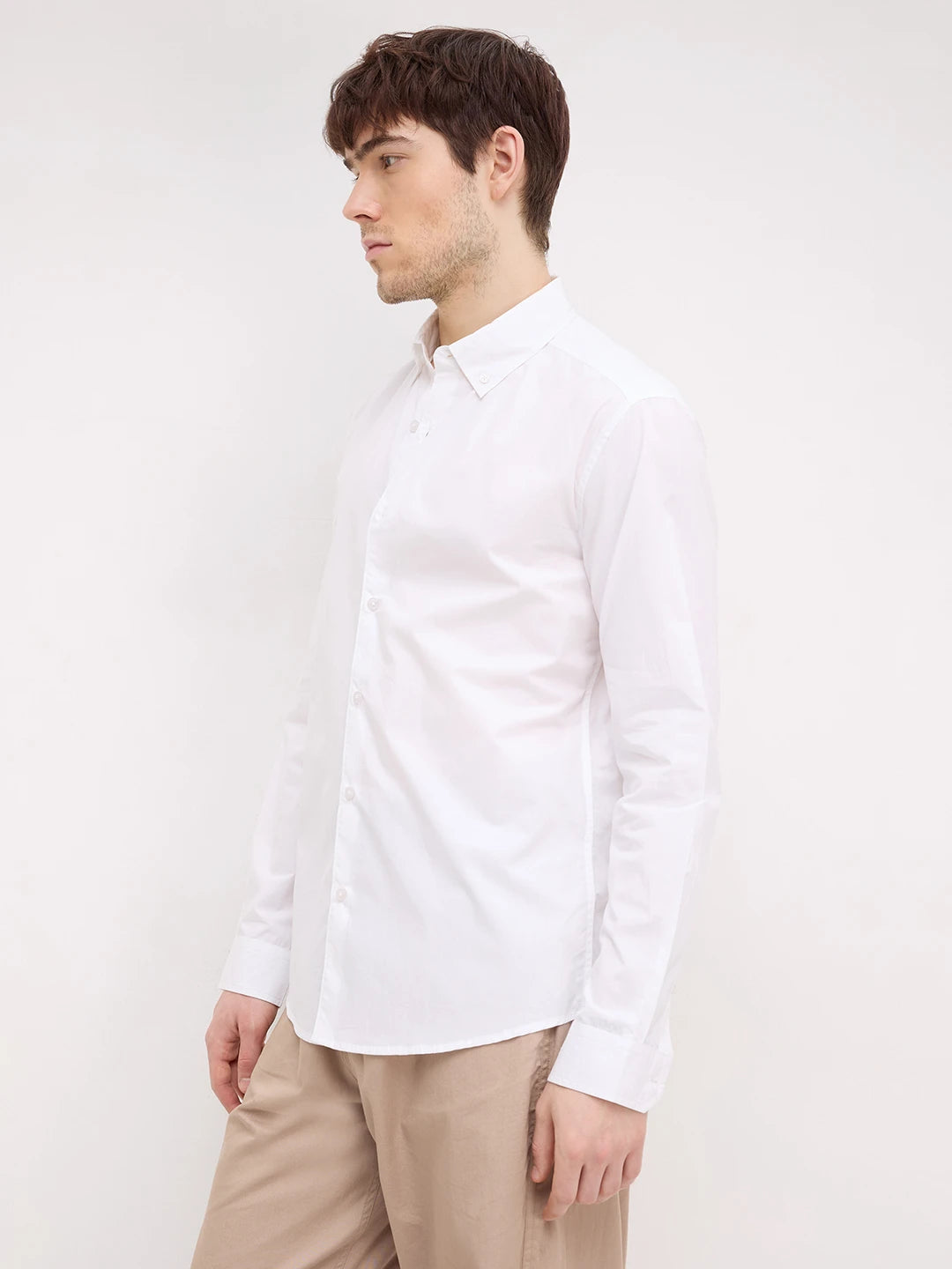Pure White Button-Down Collar Business Shirt