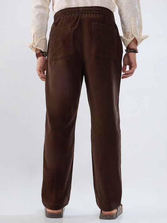 Dark Mocha Brown Corduroy Tapered Trousers
