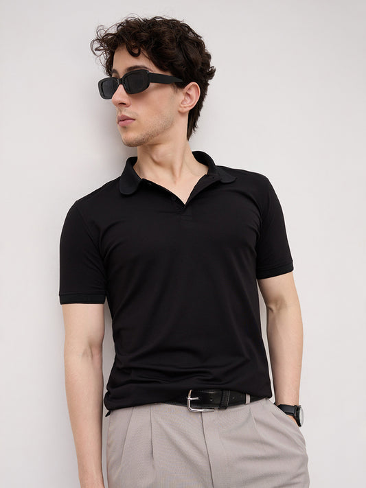Timeless Black Honeycomb Polo Knit T-Shirt