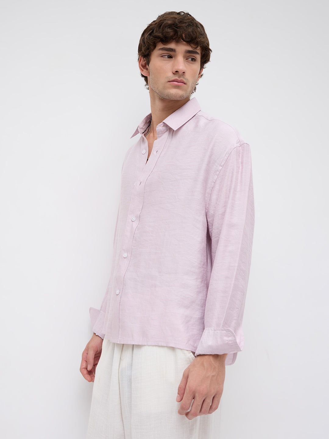 Soft Baby Pink Crinkled Boxy Fit Crop Shirt