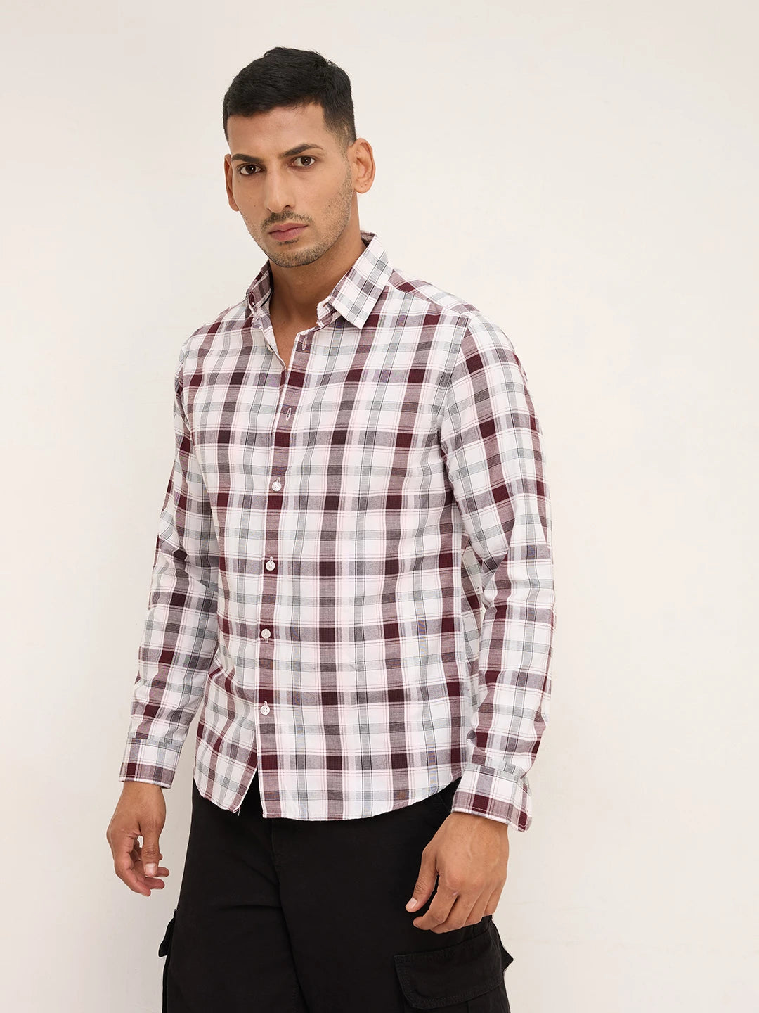 Classic Maroon & White Plaid Checks Shirt