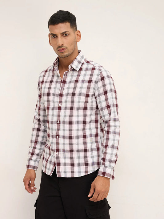 Classic Maroon & White Plaid Checks Shirt