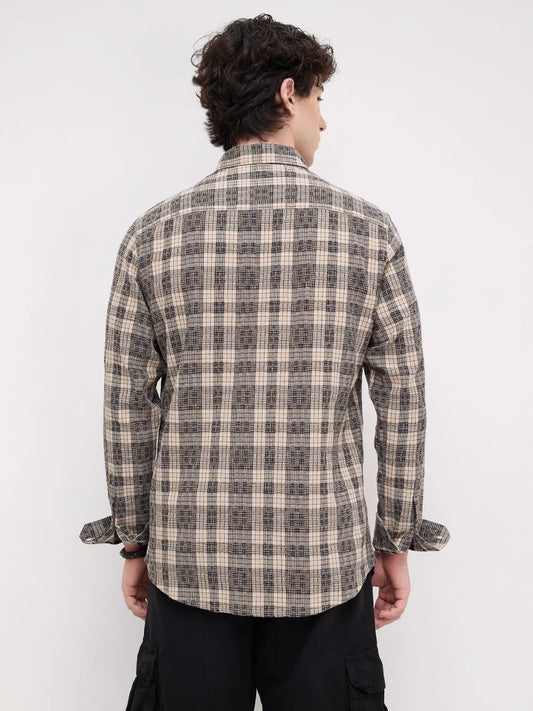 Vintage Beige Plaid Checks Shirt