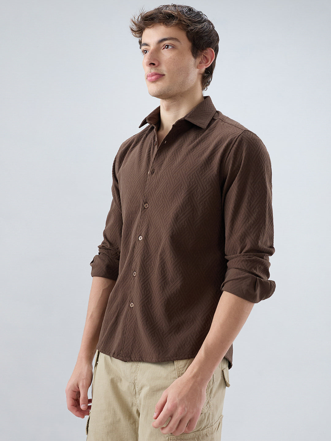 Coffee Brown Interlock Maze Weave Knitted Shirt