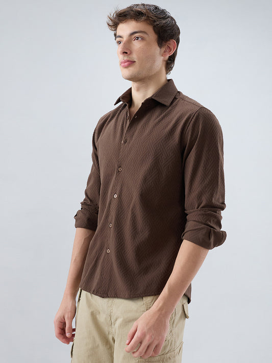 Coffee Brown Interlock Maze Weave Knitted Shirt