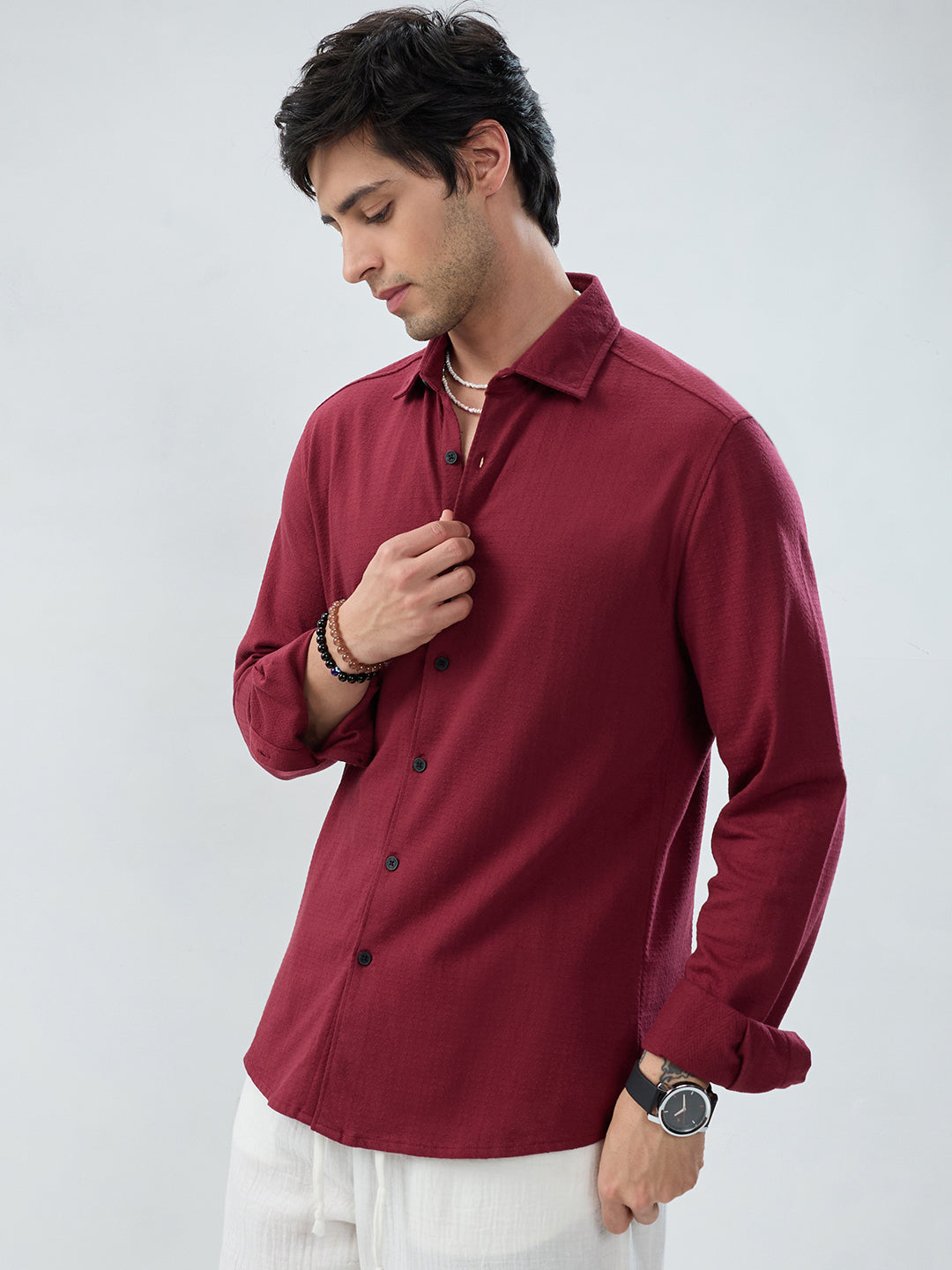 Berry Red Subtle Textured Knit Shirt