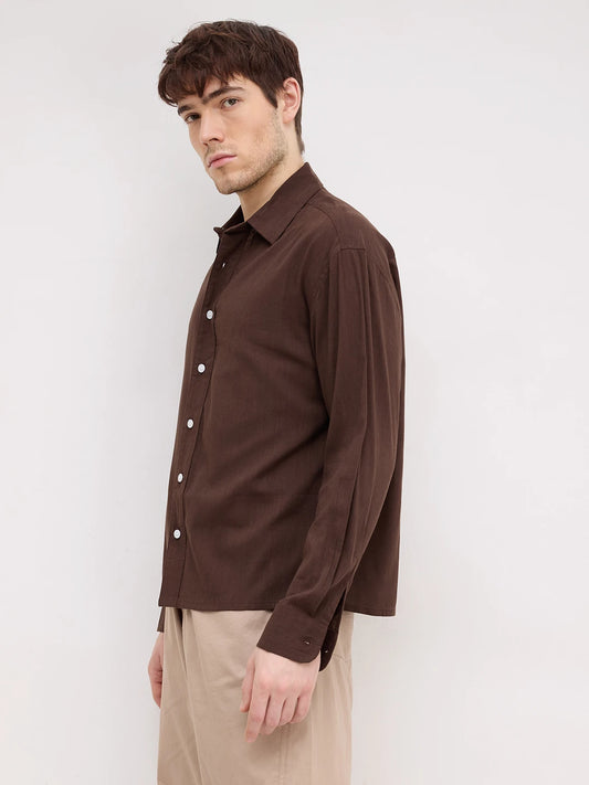 Refined Luxe Brown Boxy Fit Crop Shirt