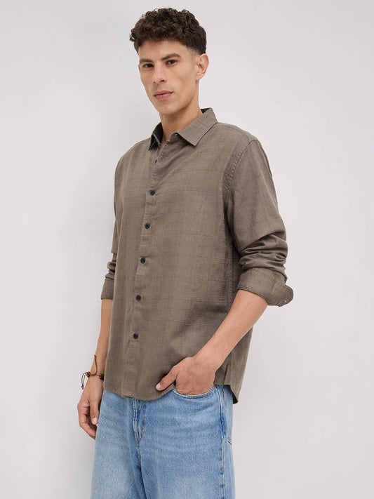 Bronze Olive Jacquard Weave Shirt