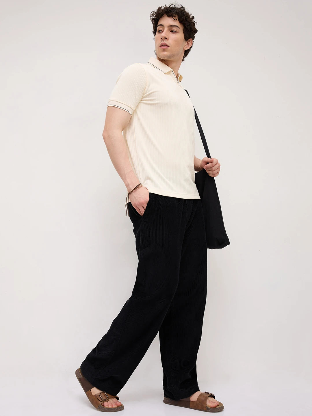 Elite Cream Pinstripe Weave Polo Tee