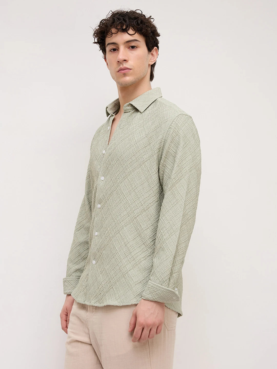 Pistachio Mist Trellis Weave Textured Shirt