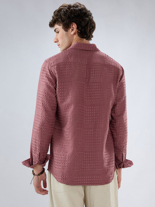 Ornate Turkish Rose Pink Raised Motif Textured Shirt