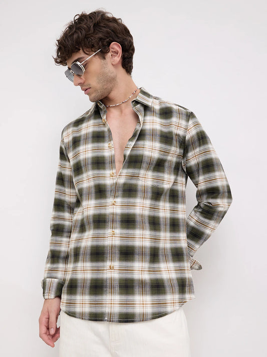 Premium Olive & White Crosscheck Shirt