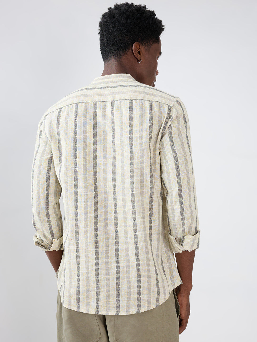 Natural Ivory Grey Loom Striped Kurta