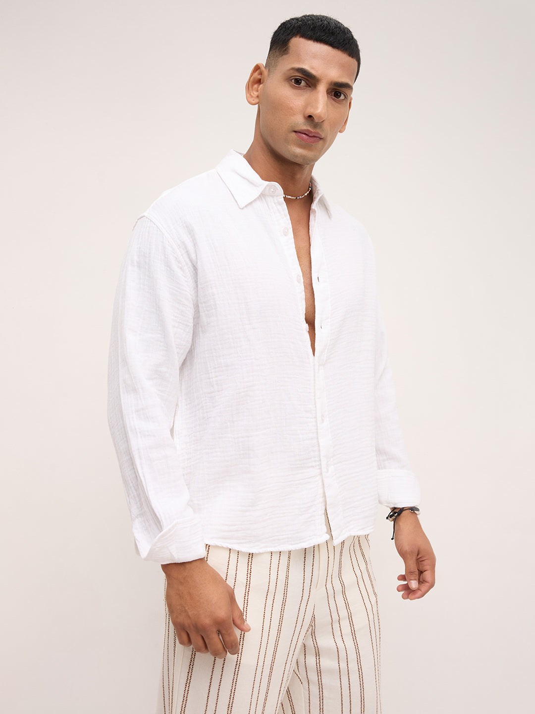 Cloud White Double Cloth Boxy Fit Crop Shirt