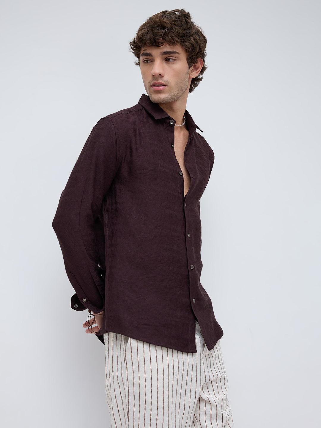 Espresso Brown Fine Textured Crepe Shirt