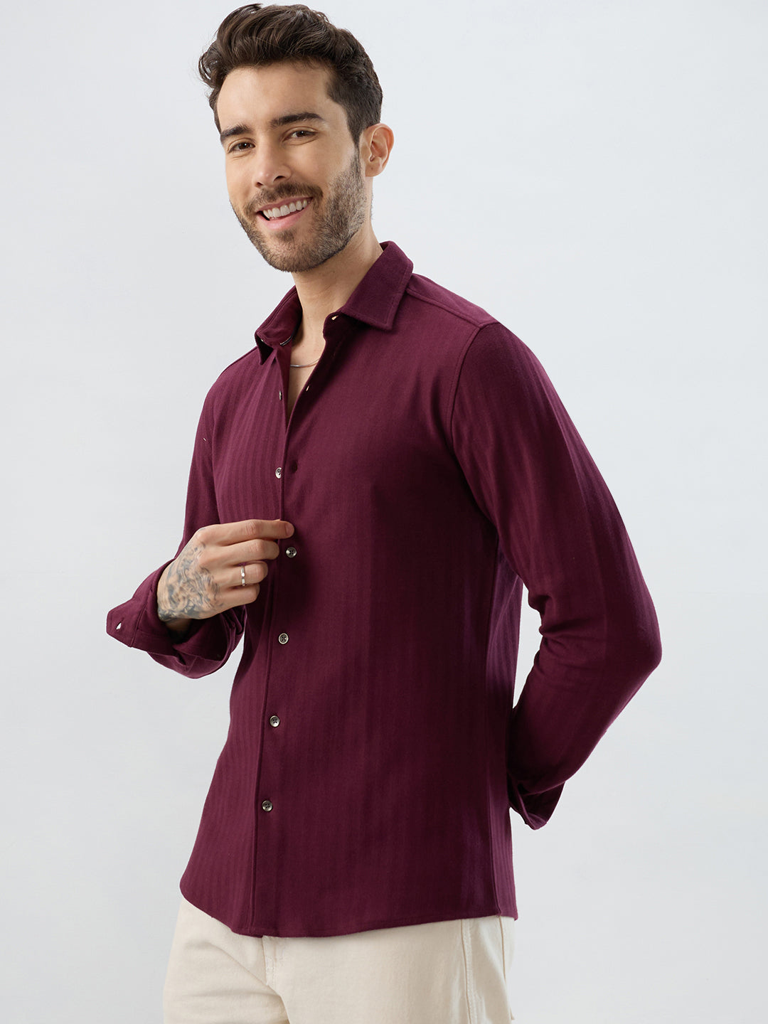 Deep Maroon Herringbone Knit Shirt