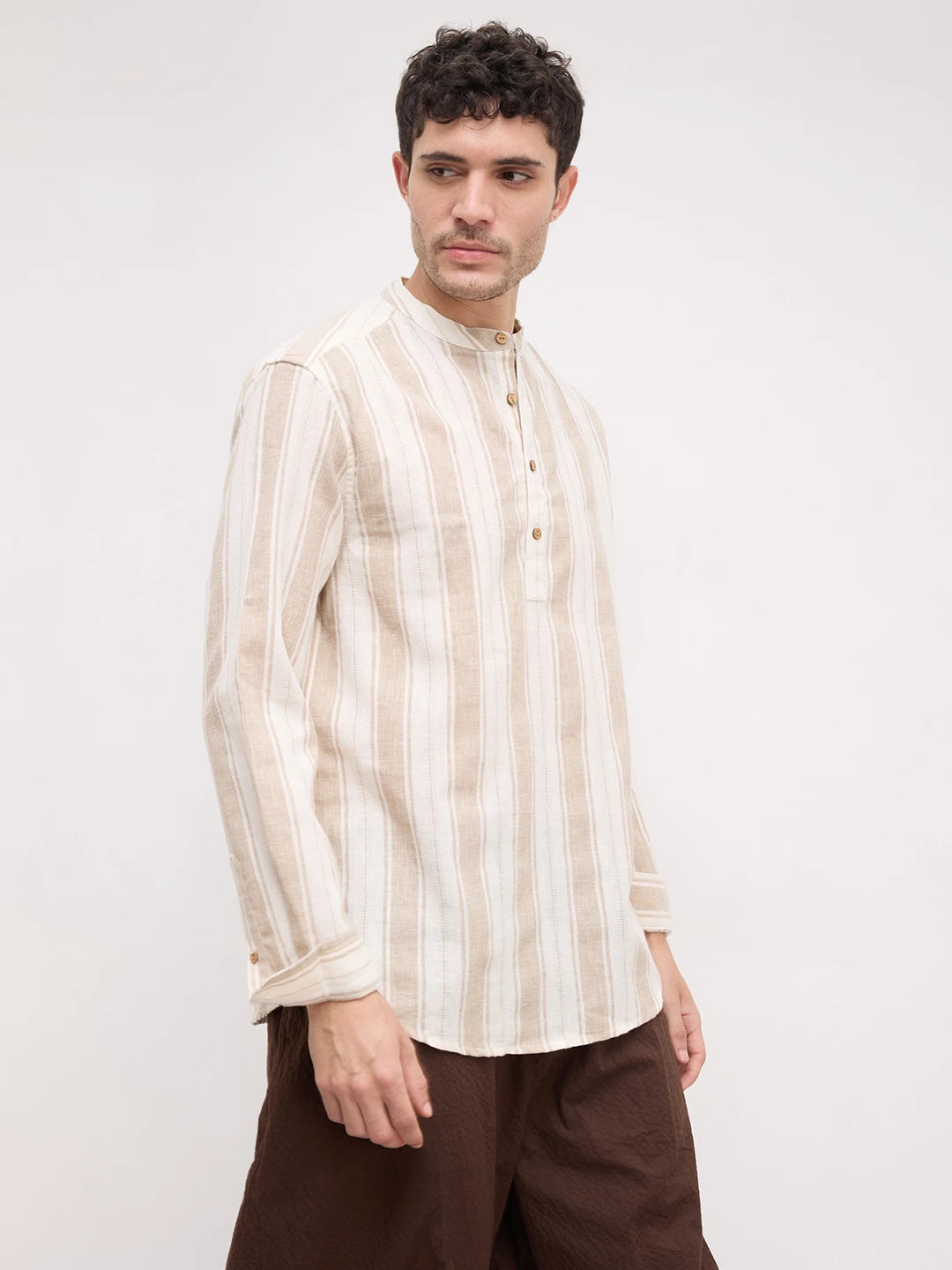 Rustic Sand Beige Vertical Striped Kurta