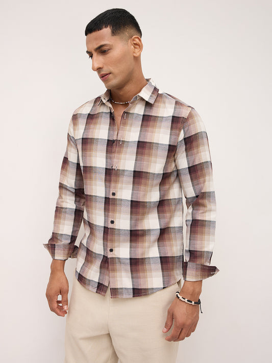 Neutral Multi Tone Textured Checks Shirt
