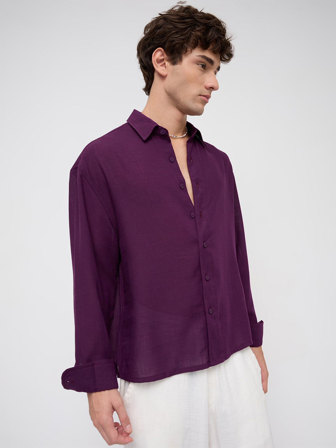 Elegant Wine Boxy Fit Crop Shirt