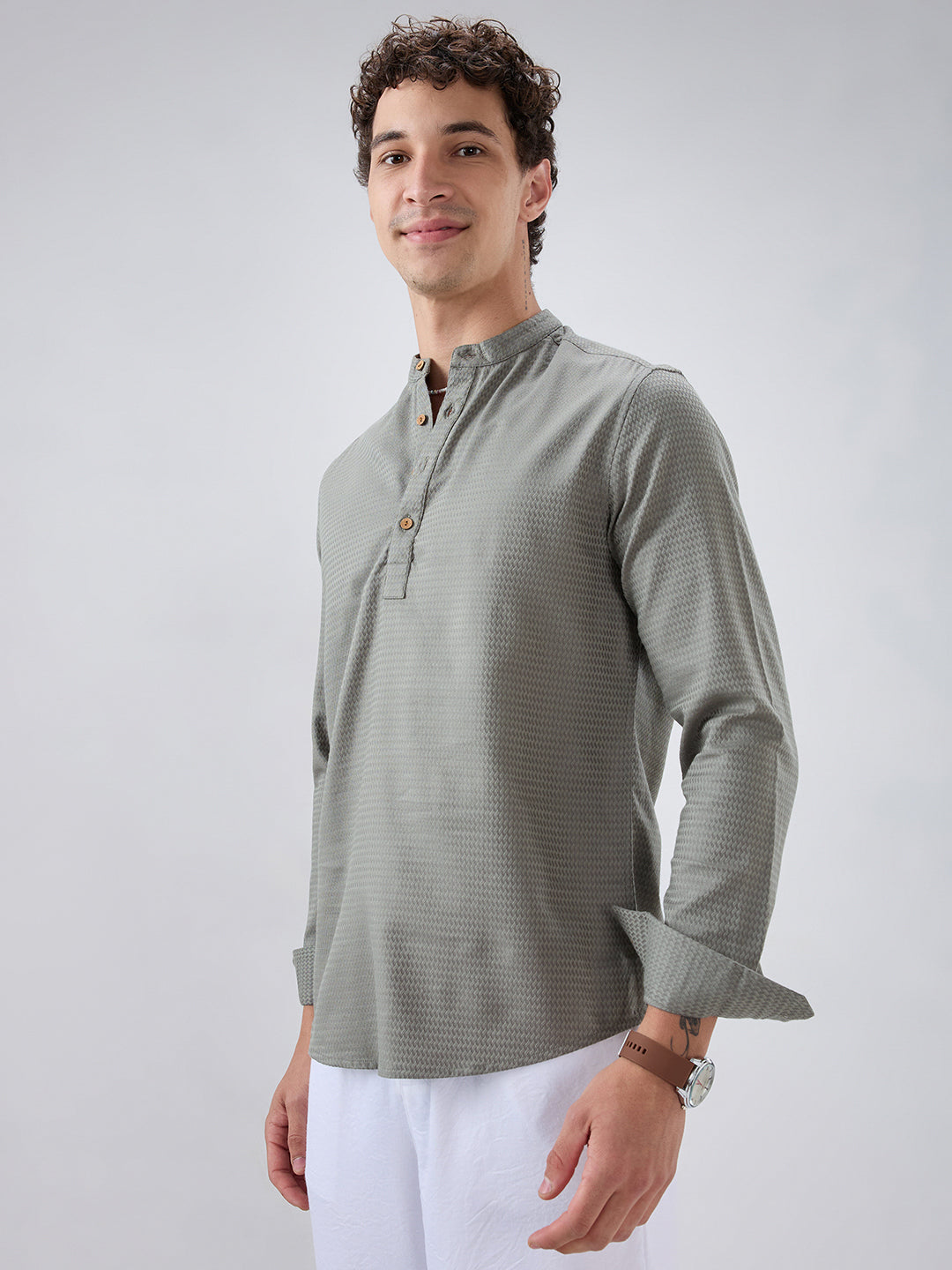 Fossil Grey Wavey Textured Kurta