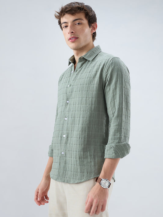 Sage Green Box Weave Double Cloth Seersucker Shirt