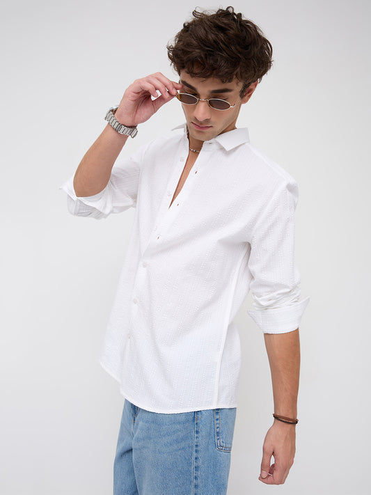 Classic White Seersucker Striped Shirt