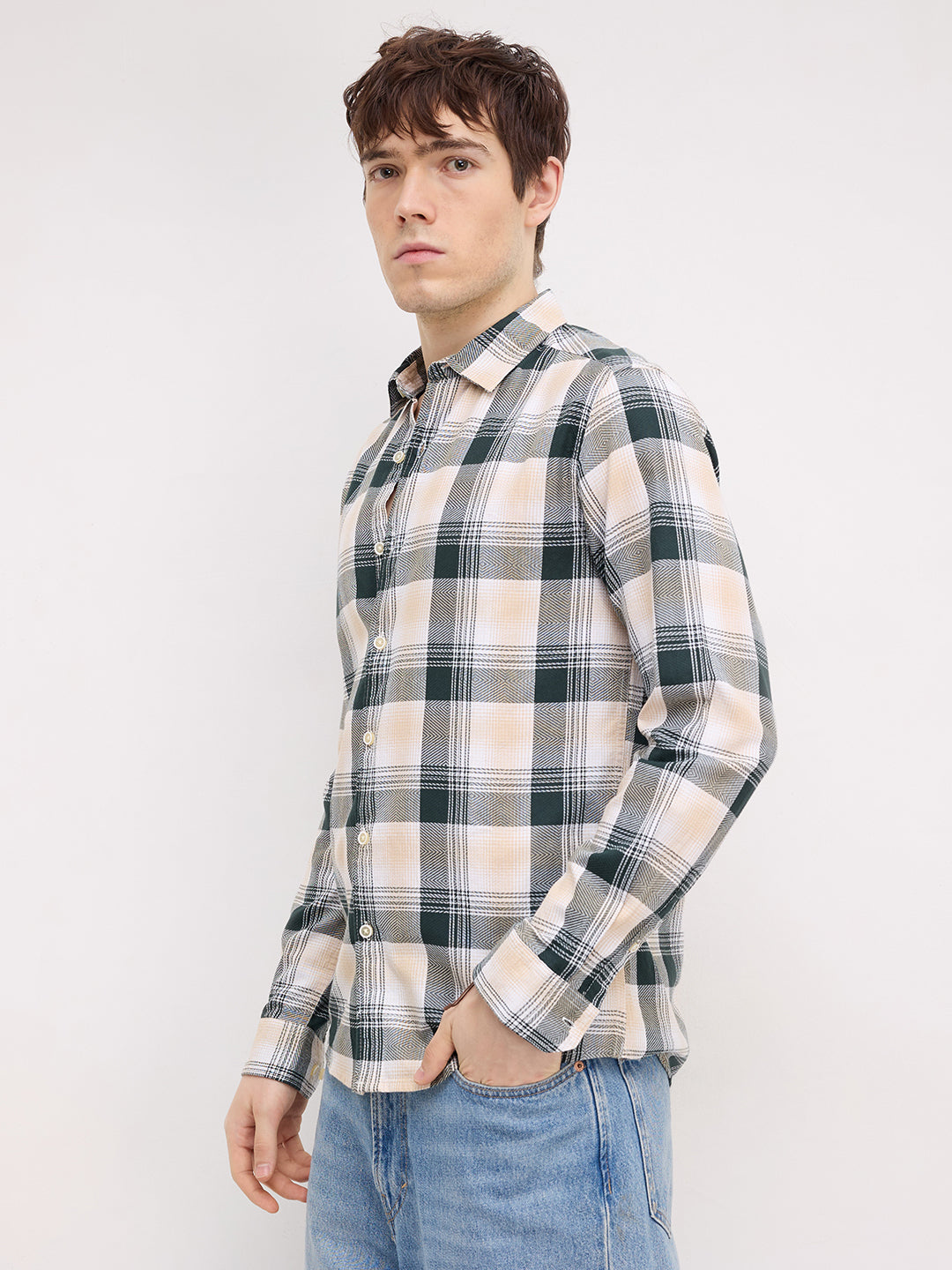 Hunter Green Refined Casual Checks Shirt
