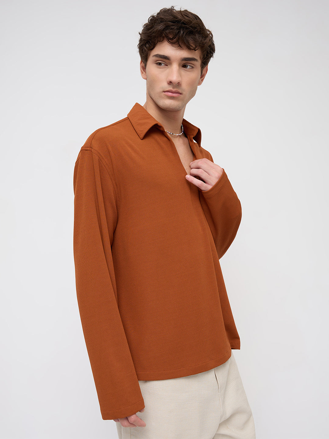 Aesthetic Orange Oversized Knitted Polo Shirt