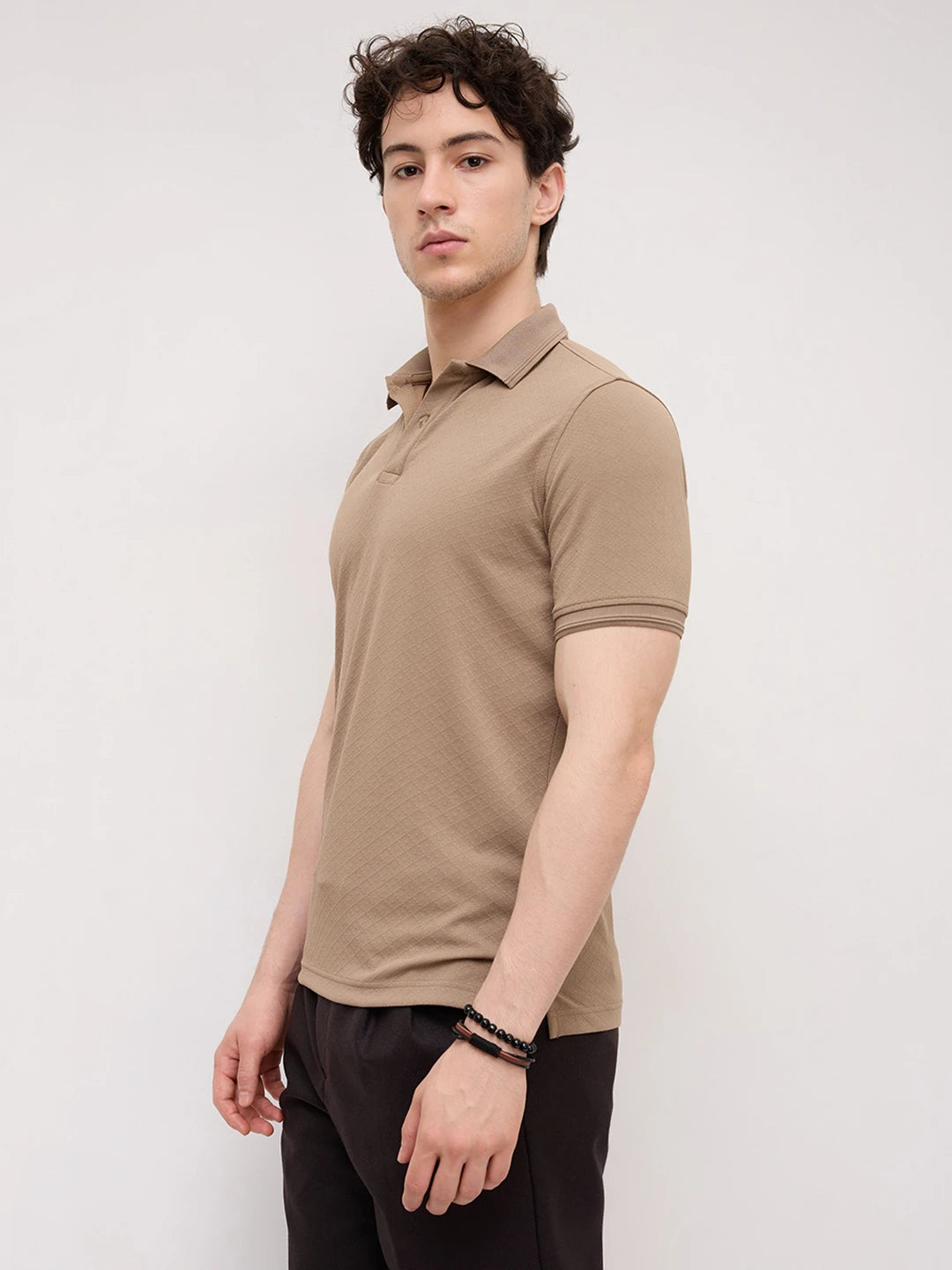 Khaki Diamond Weave Polo Knit T-Shirt