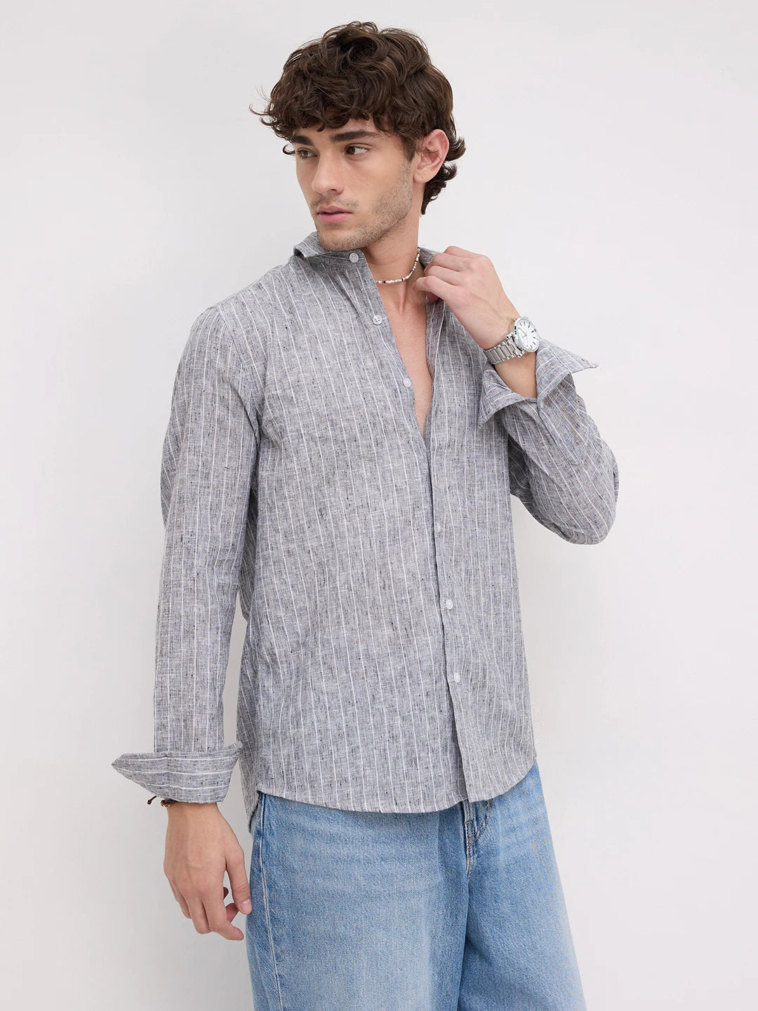 Bluish Grey Melange Textured Shirt