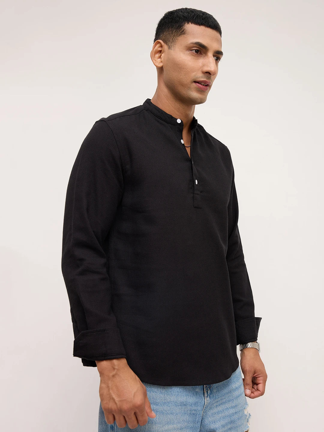 Onyx Black Fine Diamond Weave Kurta