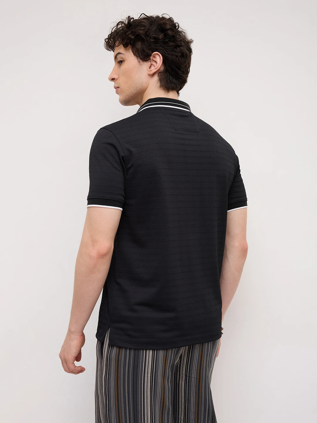 Signature Black Horizontal Stripe Contrast  Polo Knit T-Shirt