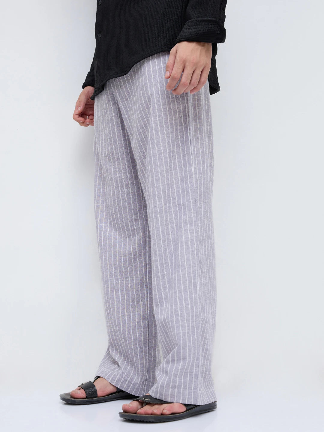 Trendy Mauve Striped Wide Leg Trousers