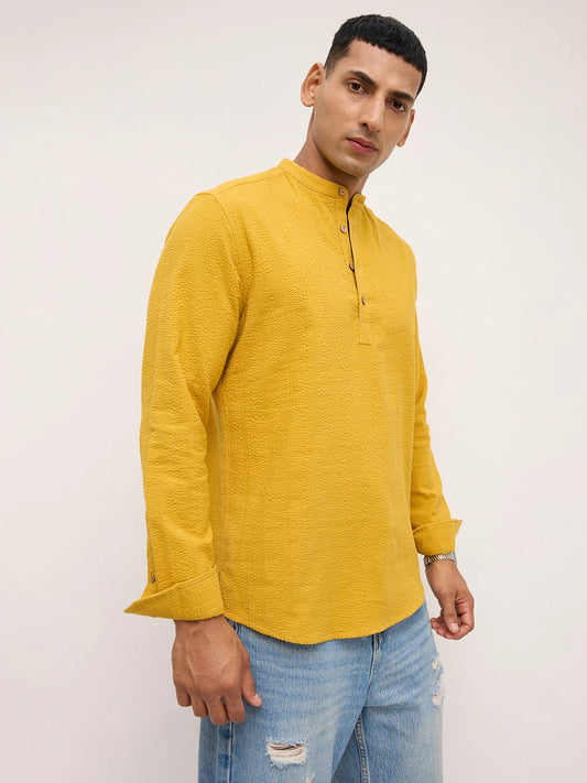 Luxe Mustard Yellow Seersucker Striped Kurta